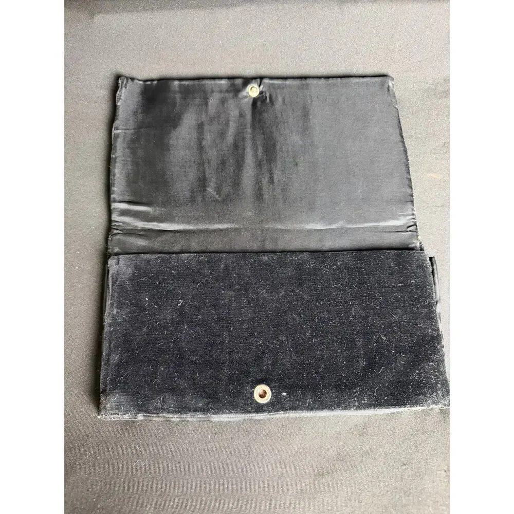 Vintage Zardozi Gold Silver Embroidered Black Velvet Envelope Clutch